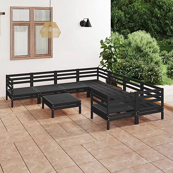 9-tlg. Garten-lounge-set Schwarz Massivholz Kiefer günstig online kaufen