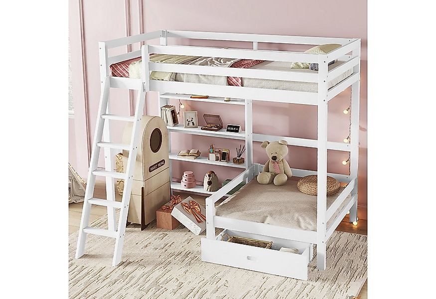 Flieks Hochbett Etagenbett mit Regalen und Leiter, Sofa mit einer Schublade günstig online kaufen