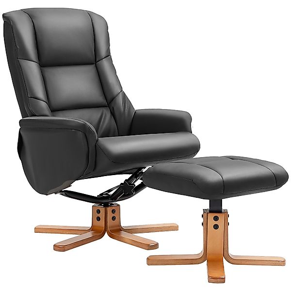 HOMCOM Relaxsessel mit Hocker Liegefunktion Wippfunktion Kunstleder Schwarz günstig online kaufen