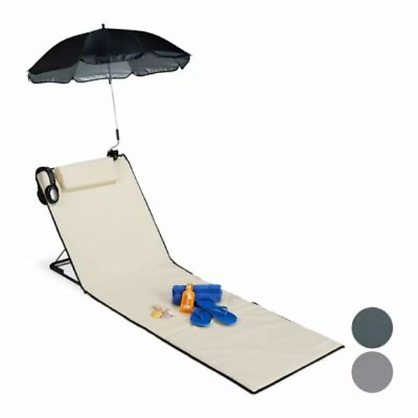 relaxdays Strandmatte mit Sonnenschirm beige günstig online kaufen