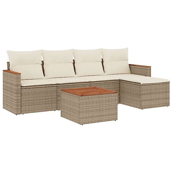 vidaXL 6-Tlg Garten-Sofagarnitur mit Kissen Beige Poly Rattan 3225925 günstig online kaufen