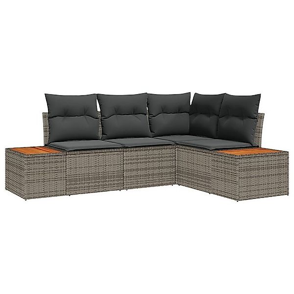 vidaXL Loungesofa 4-teiliges Garten-Sofa-Set mit Kissen in Grau aus Poly-Ra günstig online kaufen