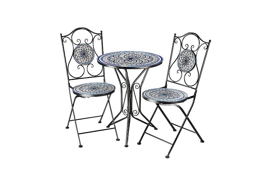 Kobolo Balkonset Sitzgruppe Gartenmöbel Tisch Stühle Metall Mosaik blau wei günstig online kaufen