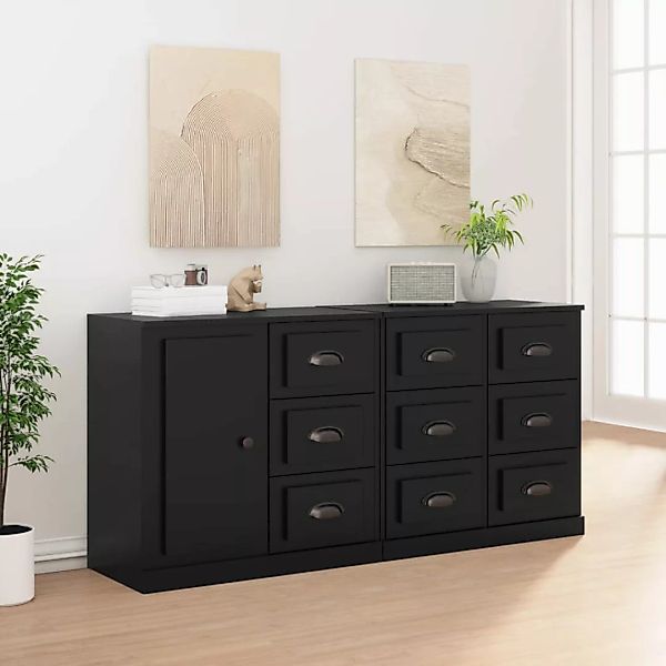 Vidaxl Sideboards 3 Stk. Schwarz Holzwerkstoff günstig online kaufen