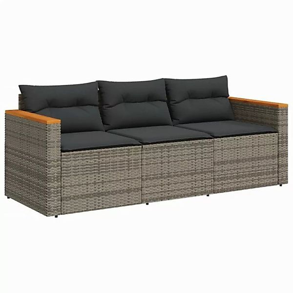 vidaXL Loungesofa Gartensofa mit Kissen 3-Sitzer Grau Poly Rattan, 1 Teile günstig online kaufen