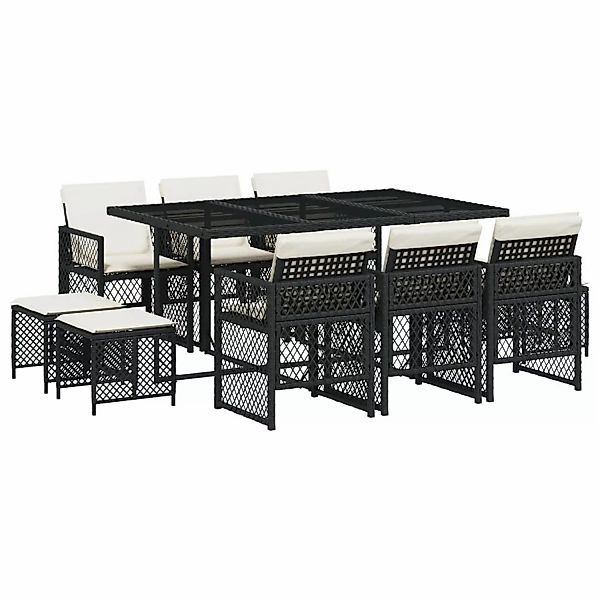 vidaXL 11-tlg Garten-Essgruppe mit Kissen Schwarz Poly Rattan Modell 66 günstig online kaufen