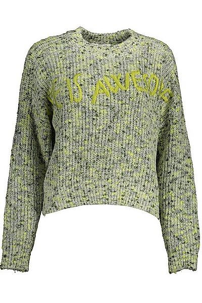 Desigual Strickpullover Grüner Damenpullover mit Stickerei und Kontrastdeta günstig online kaufen