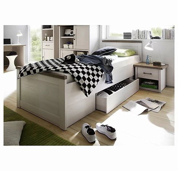 Lomadox Jugendzimmer Set im Landhaus Design LUND-78 in Pinie weiß Nb./Trüff günstig online kaufen