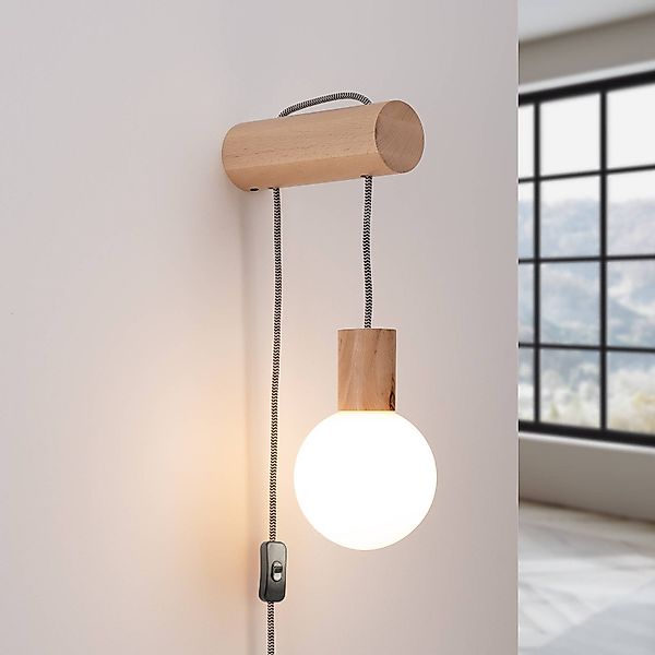 Wandleuchte Nimbi, Holz hell, Höhe 67 cm, Holz/Glas günstig online kaufen