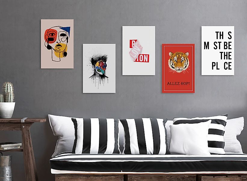 queence Leinwandbild »Tiger ALLEZ HOP!«, Kunst-Modern-Schriftzug-Tiere-Tige günstig online kaufen
