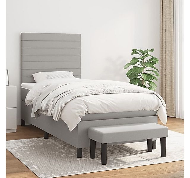 vidaXL Boxspringbett Boxspringbett mit Matratze Hellgrau 90x200 cm Stoff Be günstig online kaufen