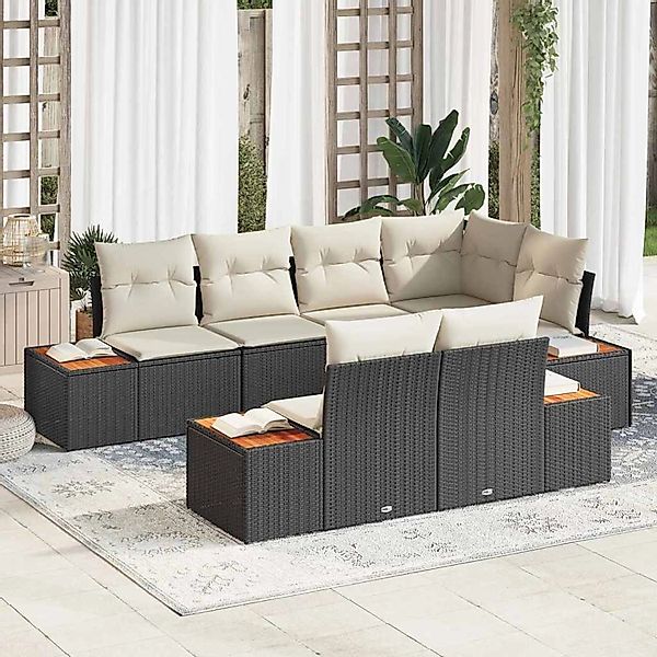 vidaXL Garten-Sofa-Set mit Kissen 7-Tlg Schwarz Poly Rattan 3348103 günstig online kaufen