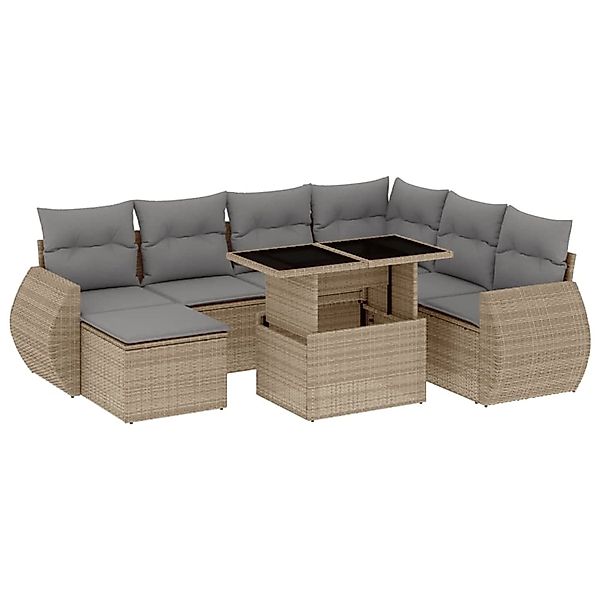 vidaXL 8-Tlg Garten-Sofagarnitur mit Kissen Beige Poly Rattan 3268699 günstig online kaufen