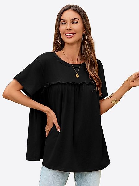 Imily Bela T-Shirt Damen mit Rüschen Rundhals Lässig Oberteil Alltag Freize günstig online kaufen