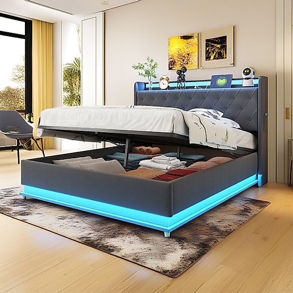 MODFU Polsterbett mit LED-Farbwechsel (Stauraumbett mit günstig online kaufen