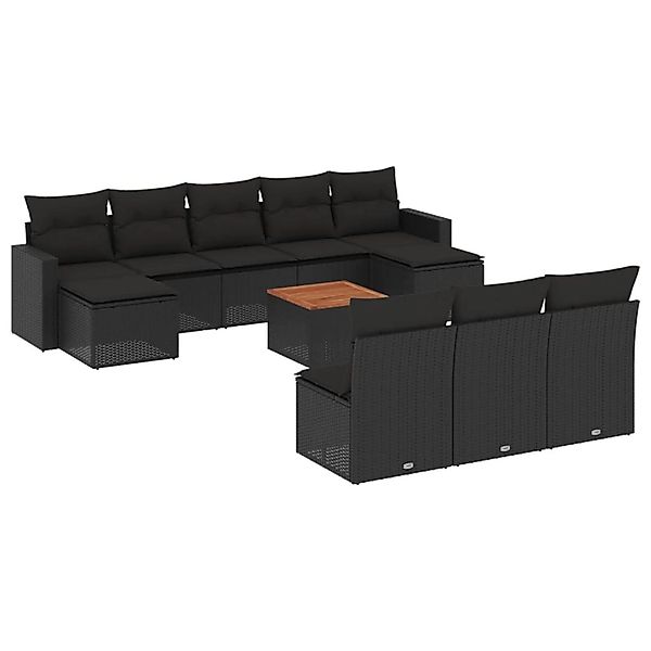 vidaXL 11-Tlg Garten-Sofagarnitur mit Kissen Schwarz Poly Rattan 3256657 günstig online kaufen