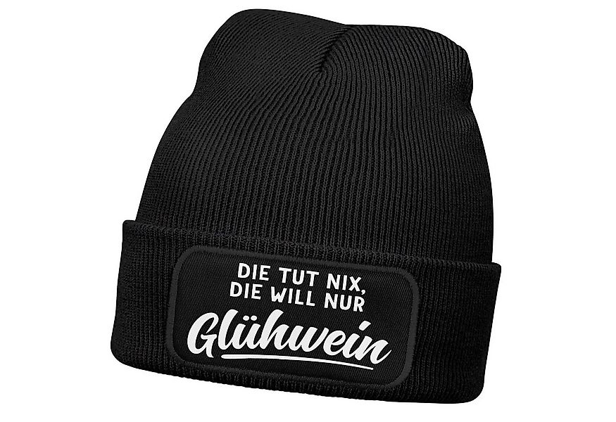 MoonWorks Strickmütze Damen Beanie mit Patch Strickmütze mit Spruch Glühwei günstig online kaufen