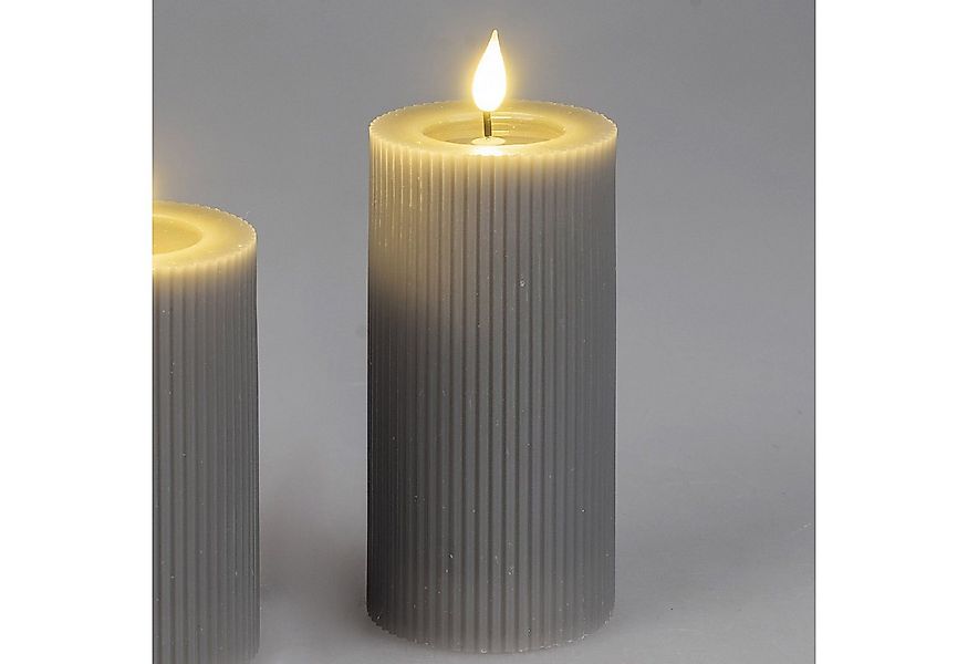 formano LED-Kerze Streifen, Mit Timerfunktion, Grau, Motiv: Rillen günstig online kaufen