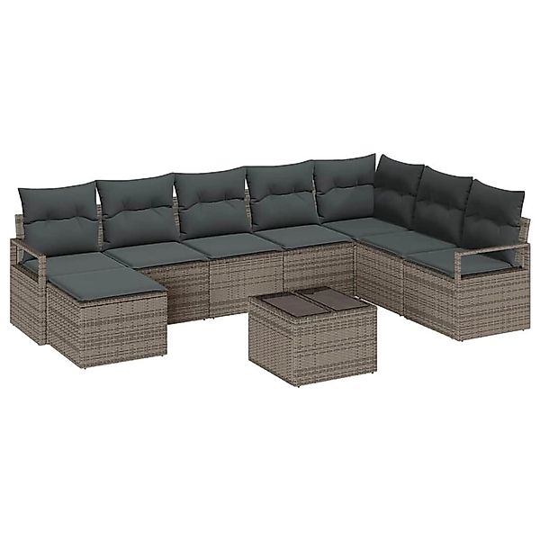 vidaXL Garten-Sofa-Set 9-Tlg Grau Poly Rattan 3346509 günstig online kaufen