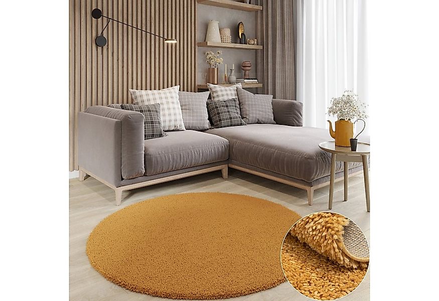 Wohnando Teppich MY-RUG Hochflorteppich Shaggy Star 100x100cm, rund, Höhe: günstig online kaufen