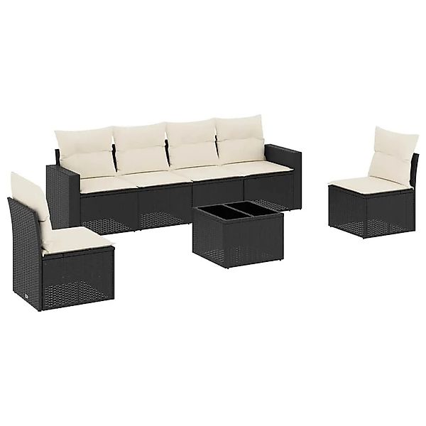 vidaXL 7-Tlg Garten-Sofagarnitur mit Kissen Schwarz Poly Rattan 3251153 günstig online kaufen
