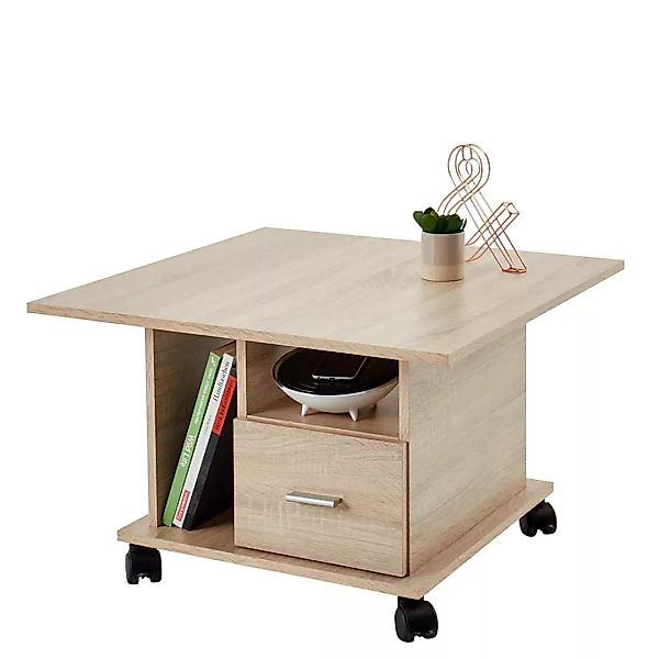 Rollbarer Wohnzimmer Tisch in Sonoma-Eiche einer Schublade günstig online kaufen