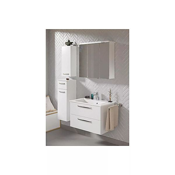 Badmöbel Set inkl. Waschbecken aus Mineralmarmor TRENTO-66 in weiß Glanz, B günstig online kaufen