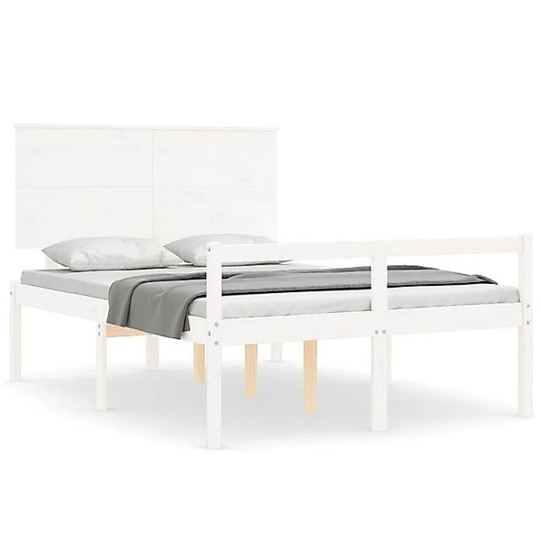 vidaXL Bettgestell, Seniorenbett mit Kopfteil Weiß Massivholz günstig online kaufen