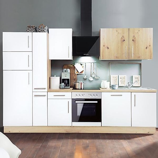 Küchenblock 310 cm ALINA inkl E-Geräte-Set (4tlg) Artisan Eiche / Weiss HG günstig online kaufen