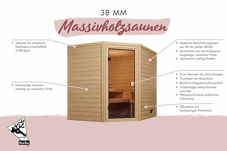 Karibu Sauna »"Trixi" mit bronzierter Tür und Kranz, naturbelassen« aus hoc günstig online kaufen