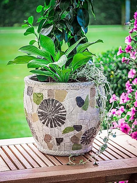 PROREGAL® Blumentopf Blütentopf mit Mosaik, Grau, günstig online kaufen