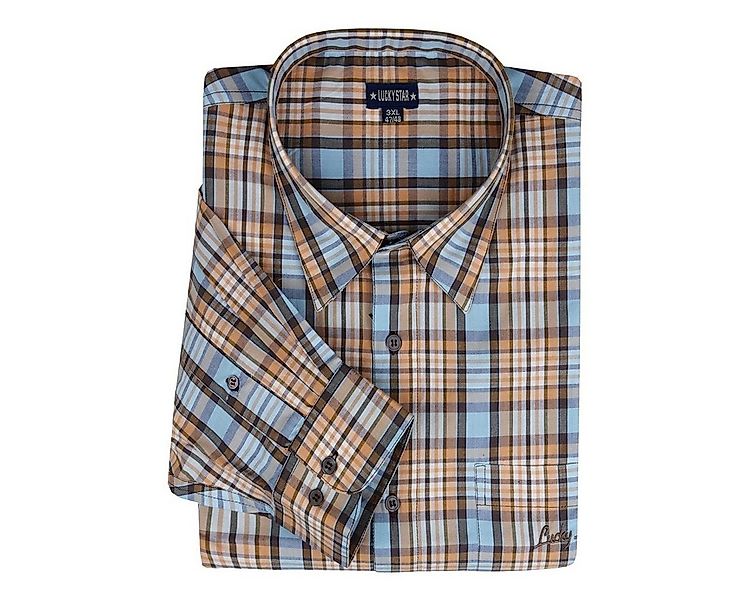 Lucky Star Langarmhemd Übergrößen Langarmhemd in hellblau-beige-braun karie günstig online kaufen