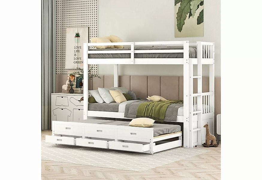 Ulife Kinderbett Etagenbett 96x205cm, ausziehbar mit 3 Schubladen, weiß, Be günstig online kaufen