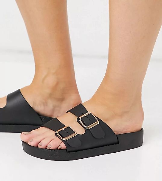 London Rebel – Sandalen mit zwei Schnallen und vorgeformtem Fußbett in Schw günstig online kaufen