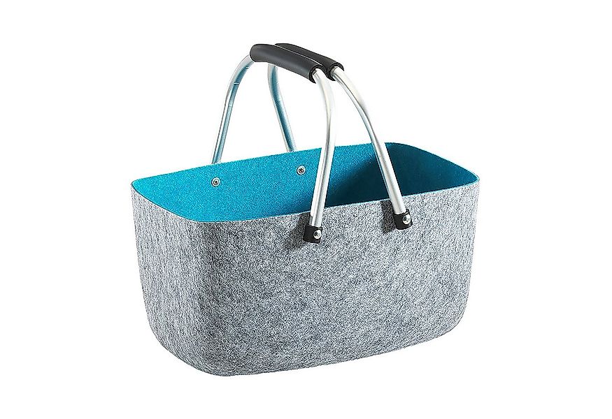 Kobolo Einkaufskorb Filzkorb aussen grau innen blau mit Aluhenkeln, 12,5 l günstig online kaufen