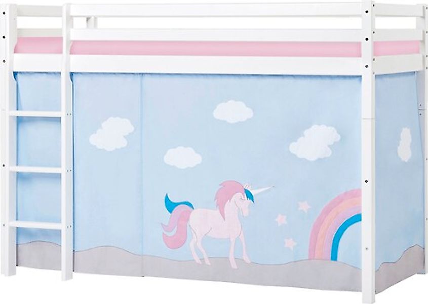 Hoppekids Hochbett ""Einhorn"", Massiv m. Vorhang umbaubar in Einzelbett günstig online kaufen