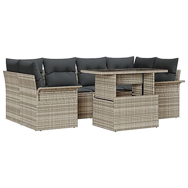 vidaXL Loungesofa 7-tlg. Garten-Sofagarnitur mit Kissen Hellgrau Poly Ratta günstig online kaufen