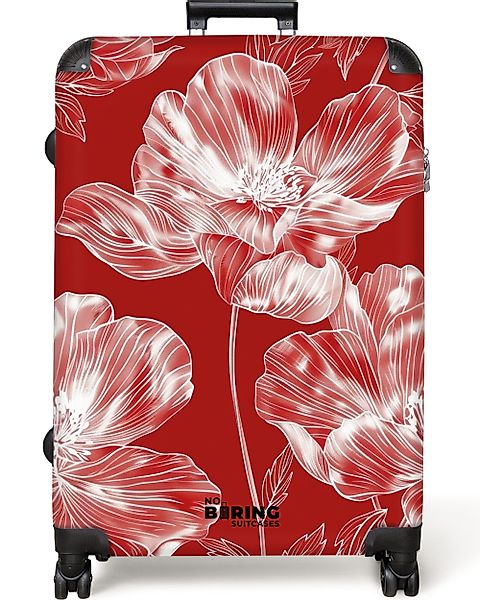 NoBoringSuitcases.com© Hartschalen-Trolley Rot mit weißen Blüten günstig online kaufen