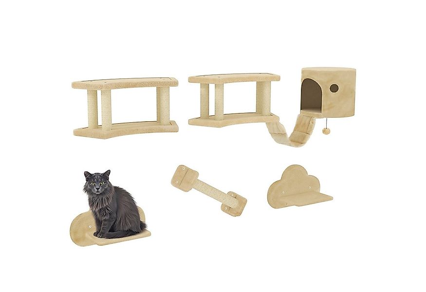 PawHut Katzen-Kletterwand mit Kratzstamm, Sprungplattformen, Leiter, Haus, günstig online kaufen