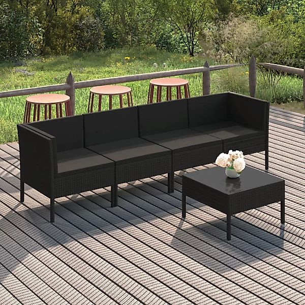 5-tlg. Garten-lounge-set Mit Auflagen Poly Rattan Schwarz günstig online kaufen