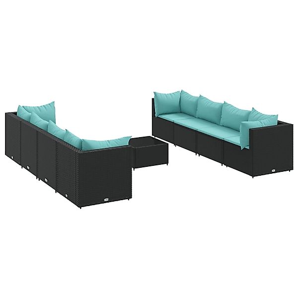 vidaXL 9-Tlg Garten-Lounge-Set mit Kissen Schwarz Poly Rattan 3308044 günstig online kaufen