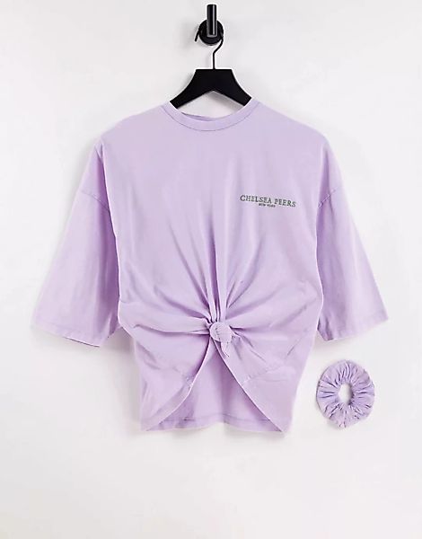 Chelsea Peers – T-Shirt aus Bio-Baumwolle in Flieder mit Acid-Waschung, Zie günstig online kaufen