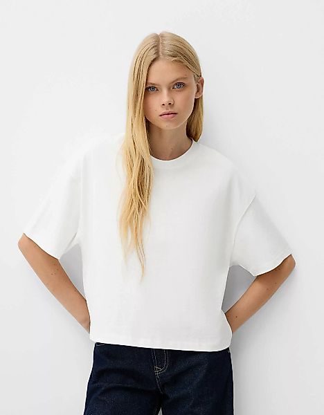 Bershka T-Shirt Im Boxy Fit Damen M Grbrochenes Weiss günstig online kaufen