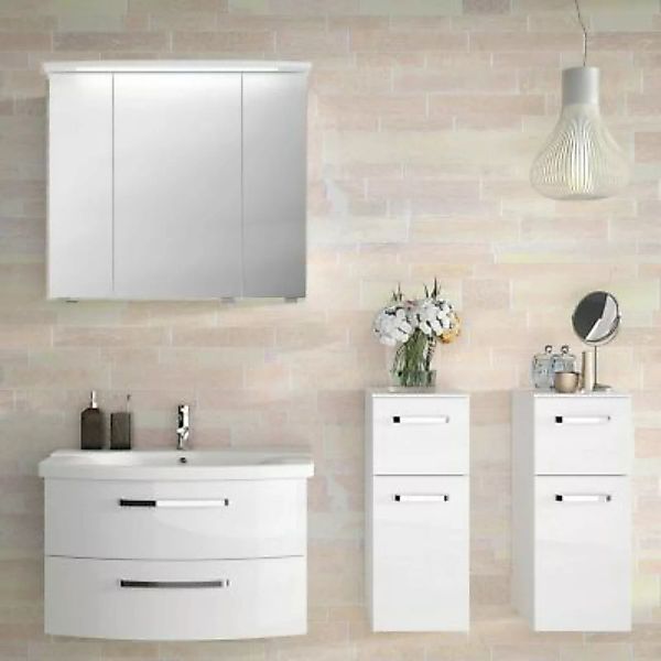 Lomadox Badezimmer Möbel mit Waschplatz FES-4010-66 weiß glänzend, mit 2 Wa günstig online kaufen