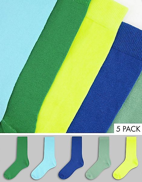ASOS DESIGN – 5er-Pack Knöchelsocken mit Farbblock-Design-Mehrfarbig günstig online kaufen