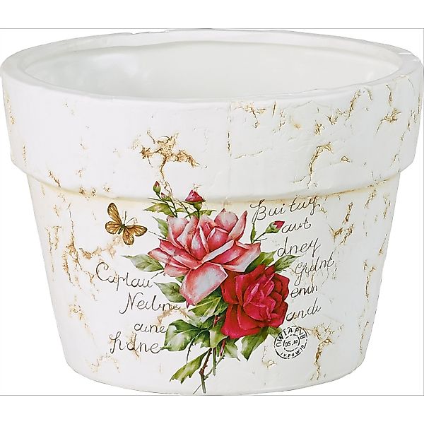 Deko-Pflanztopf mit Rosenmotiv Ø 23 cm x 18 cm Creme günstig online kaufen