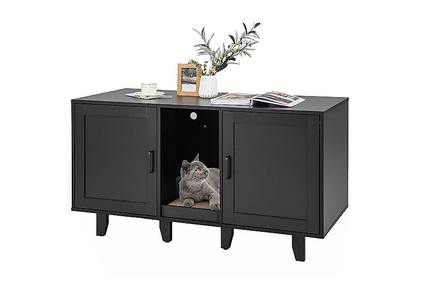 KOMFOTTEU Tierhaus 3 in 1 Katzenschrank, Beistelltisch TV-Ständer für 2 Kat günstig online kaufen