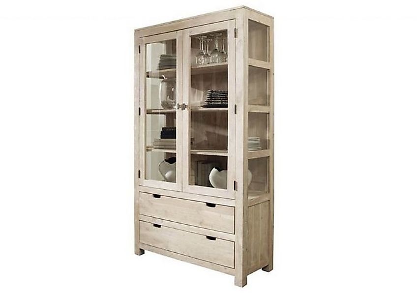 Massivmoebel24 Standvitrine #65 (Vitrine Akazie 110x45x200 white stone getü günstig online kaufen