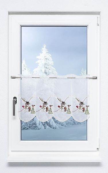 Plauener Spitze® Scheibengardine Schneemann Weihnachtsz. (1 günstig online kaufen