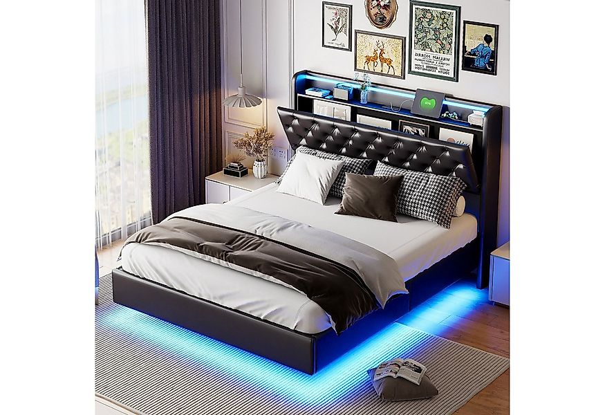 PXloue Polsterbett Stylisches Polsterbett mit LED-Beleuchtung und Stauraum günstig online kaufen